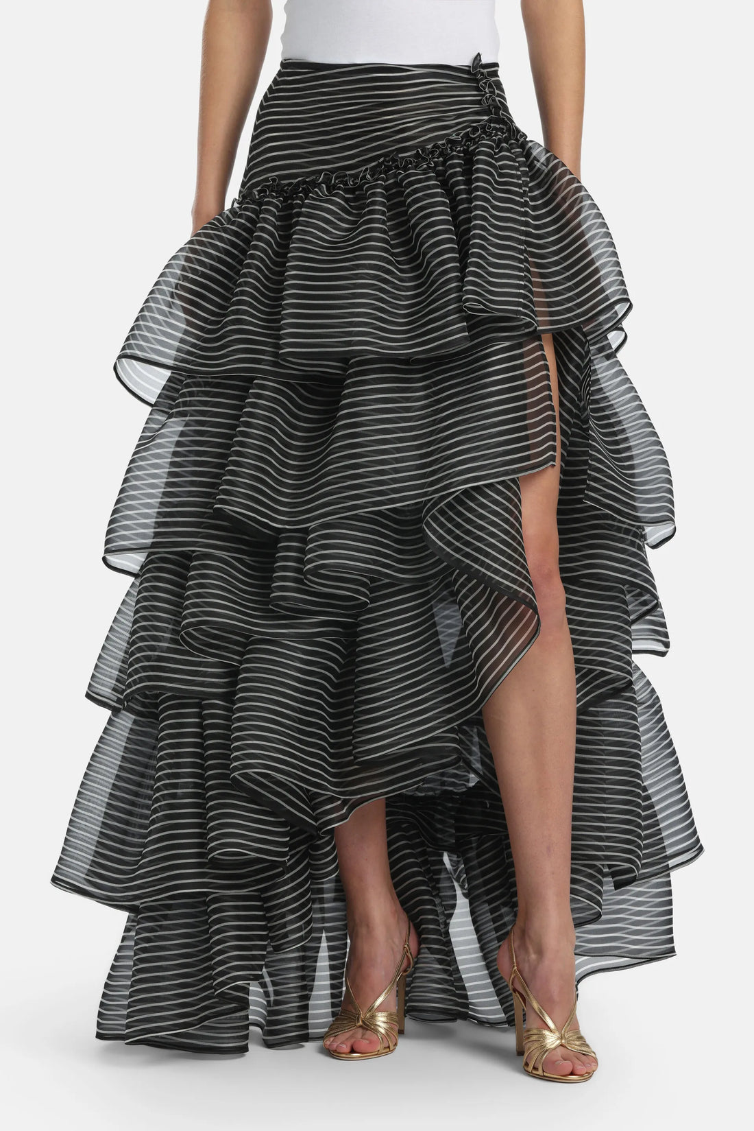 Luisa Spagnoli Var Riga Nero Panna Women Tedofora - Silk Long Skirt - Fashion Show SKU: TEDOFORA_3314 Image 01