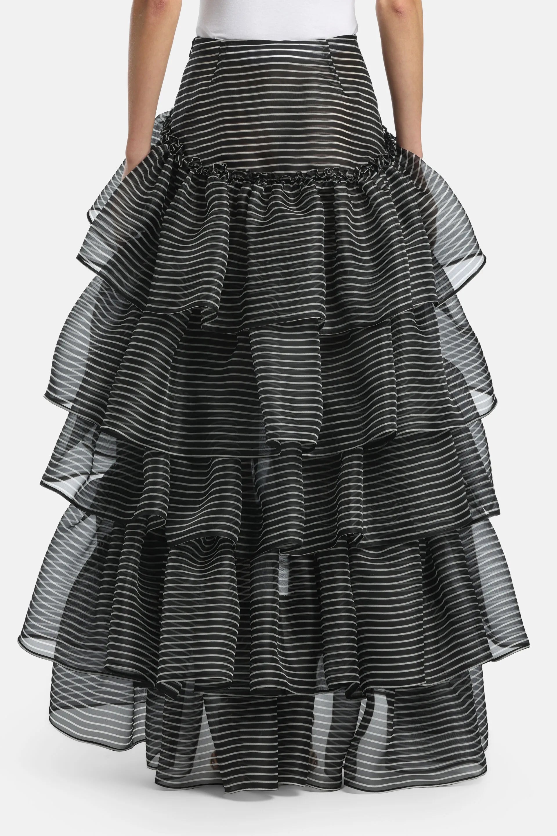 Luisa Spagnoli Var Riga Nero Panna Women Tedofora - Silk Long Skirt - Fashion Show SKU: TEDOFORA_3314 Image 02