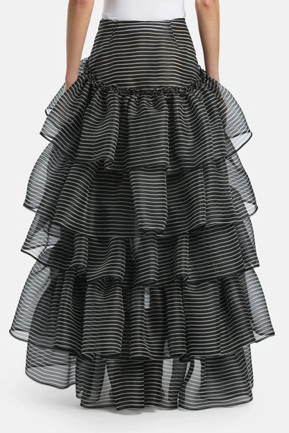 Luisa Spagnoli Var Riga Nero Panna Women Tedofora - Silk Long Skirt - Fashion Show SKU: TEDOFORA_3314 Image 02
