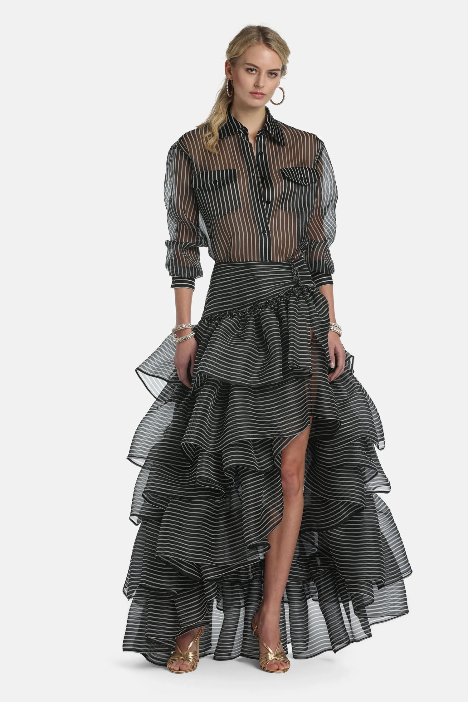 Luisa Spagnoli Var Riga Nero Panna Women Tedofora - Silk Long Skirt - Fashion Show SKU: TEDOFORA_3314 Image 04