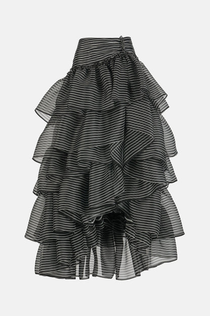 Luisa Spagnoli Var Riga Nero Panna Women Tedofora - Silk Long Skirt - Fashion Show SKU: TEDOFORA_3314 Image 05