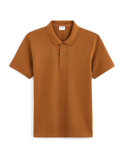 Straight Pique Cotton Polo Shirt - Dark Brown_01