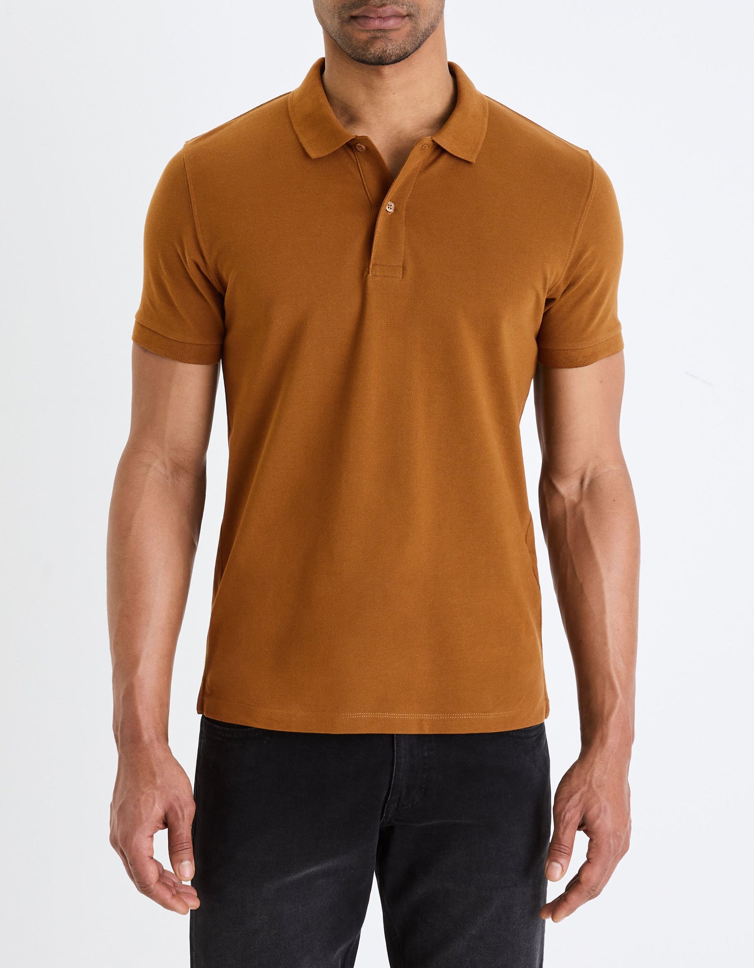 Straight Pique Cotton Polo Shirt - Dark Brown_02