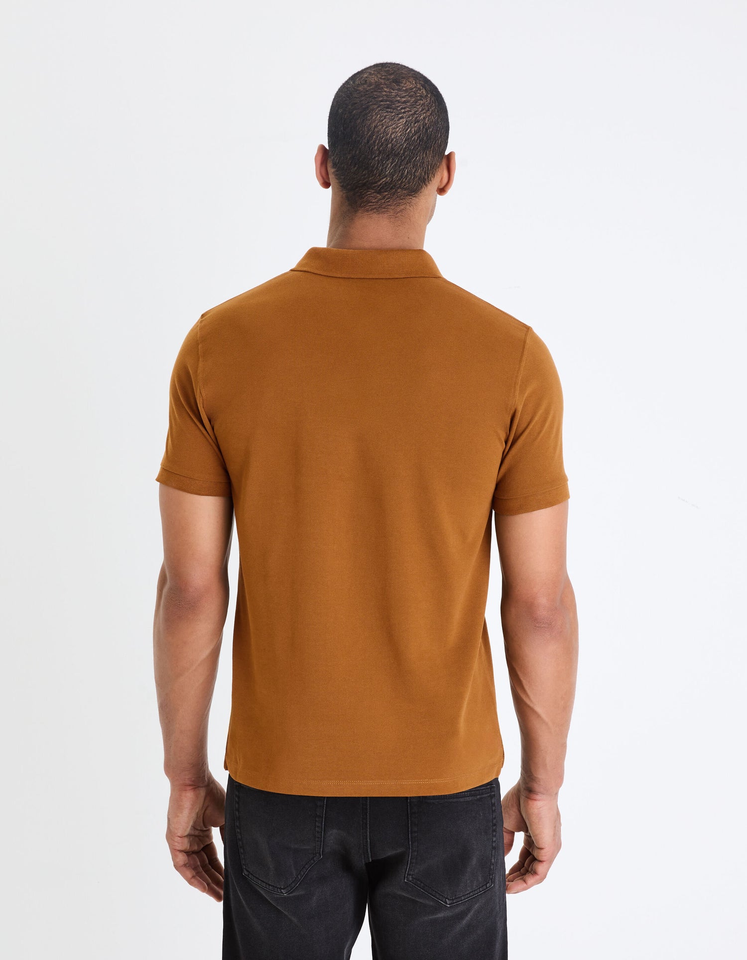 Straight Pique Cotton Polo Shirt - Dark Brown_04