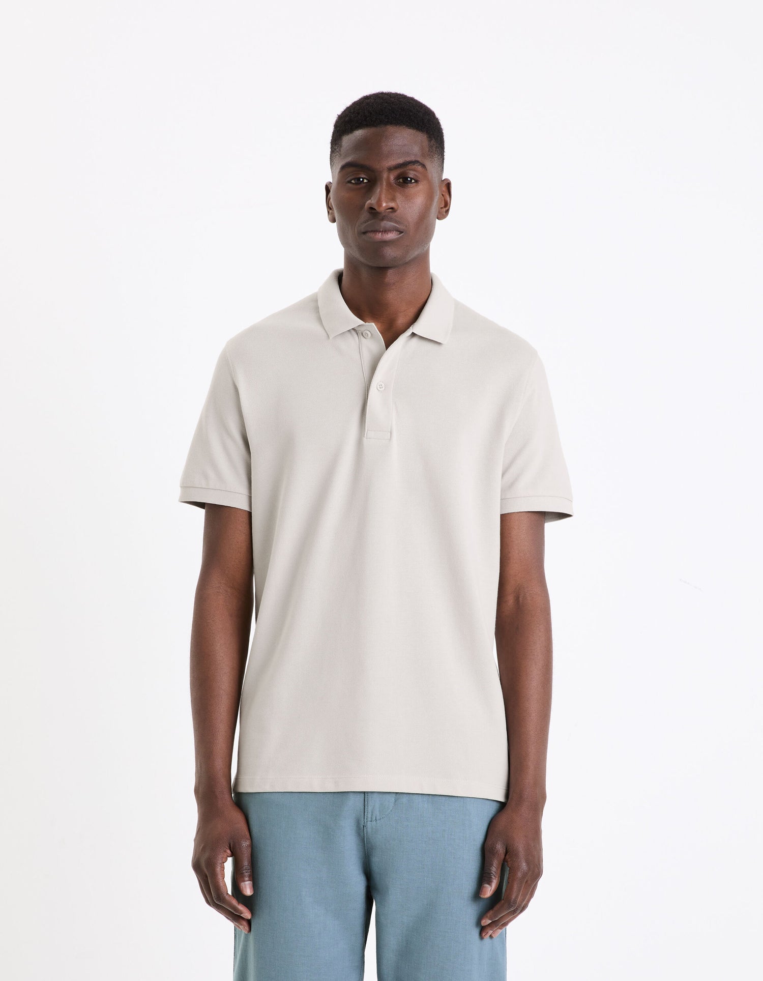 Straight Cotton Pique Polo Shirt - Gray_01