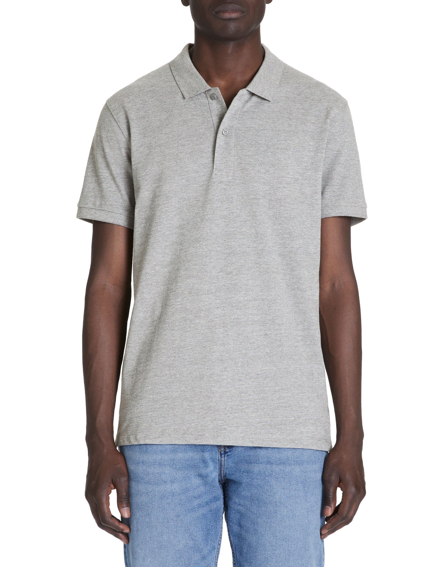 Straight Pique Cotton Polo Shirt - Heather Grey_02