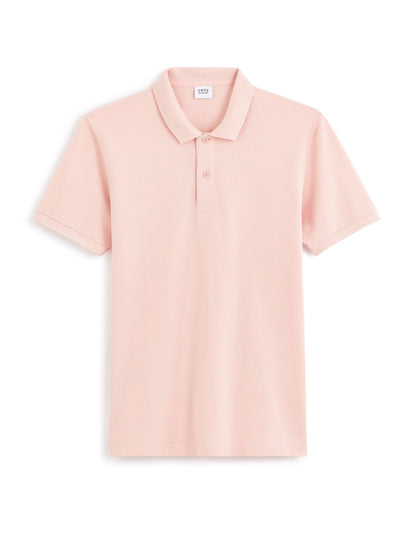 Straight Pique Cotton Polo Shirt - Light Pink_01