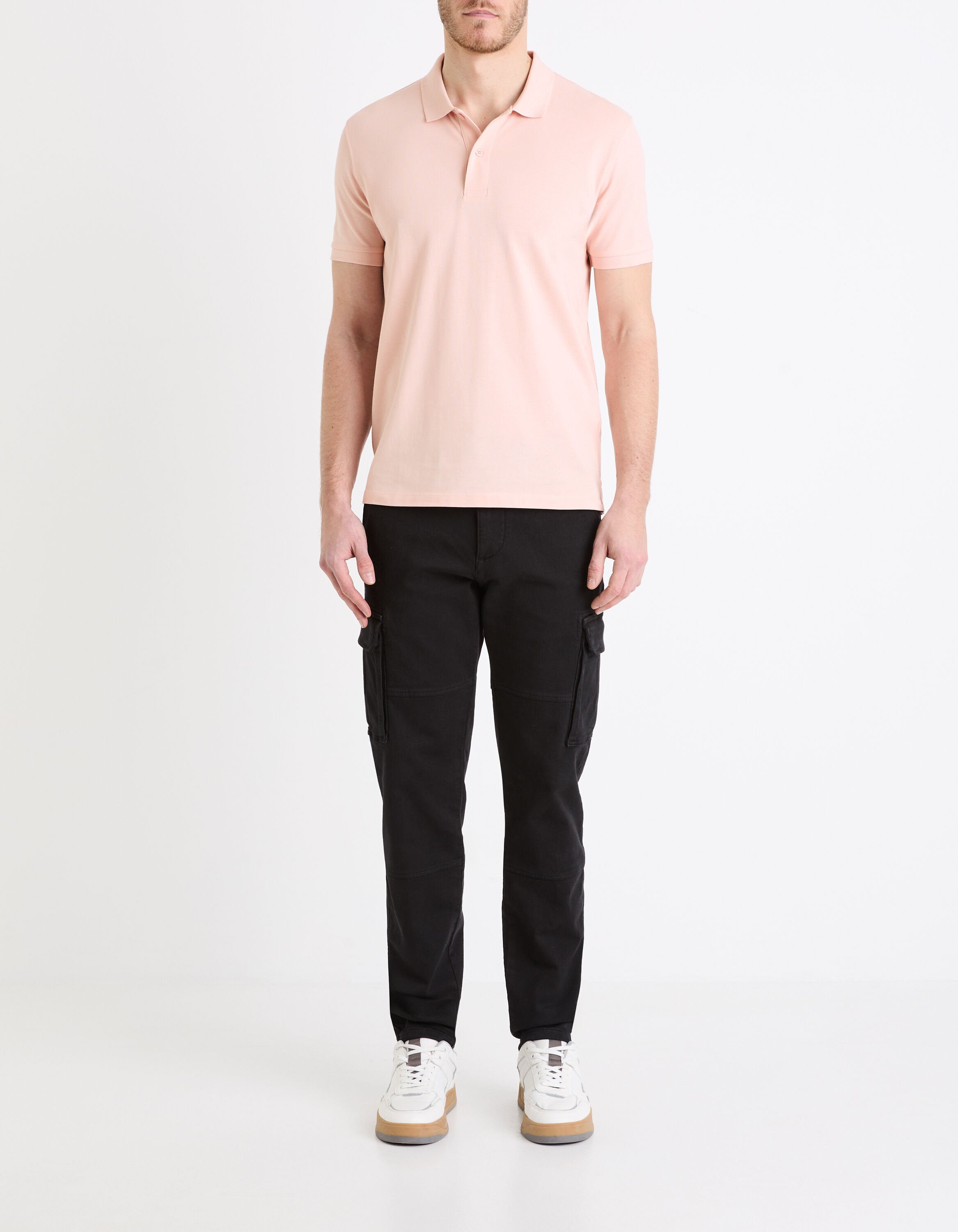 Straight Pique Cotton Polo Shirt - Light Pink_03