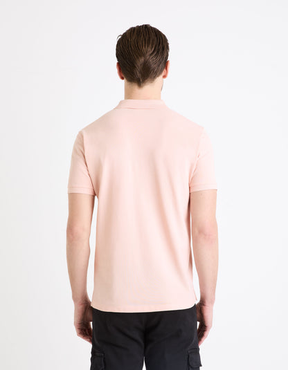 Straight Pique Cotton Polo Shirt - Light Pink_04