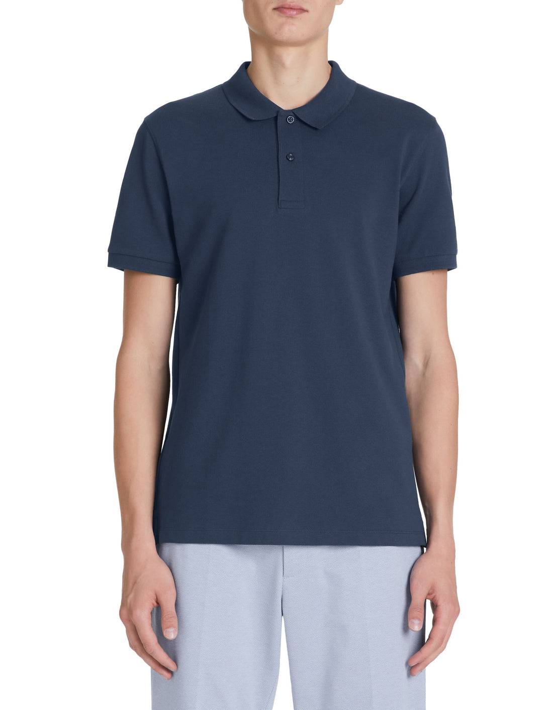 Straight Pique Cotton Polo Shirt - Navy_02