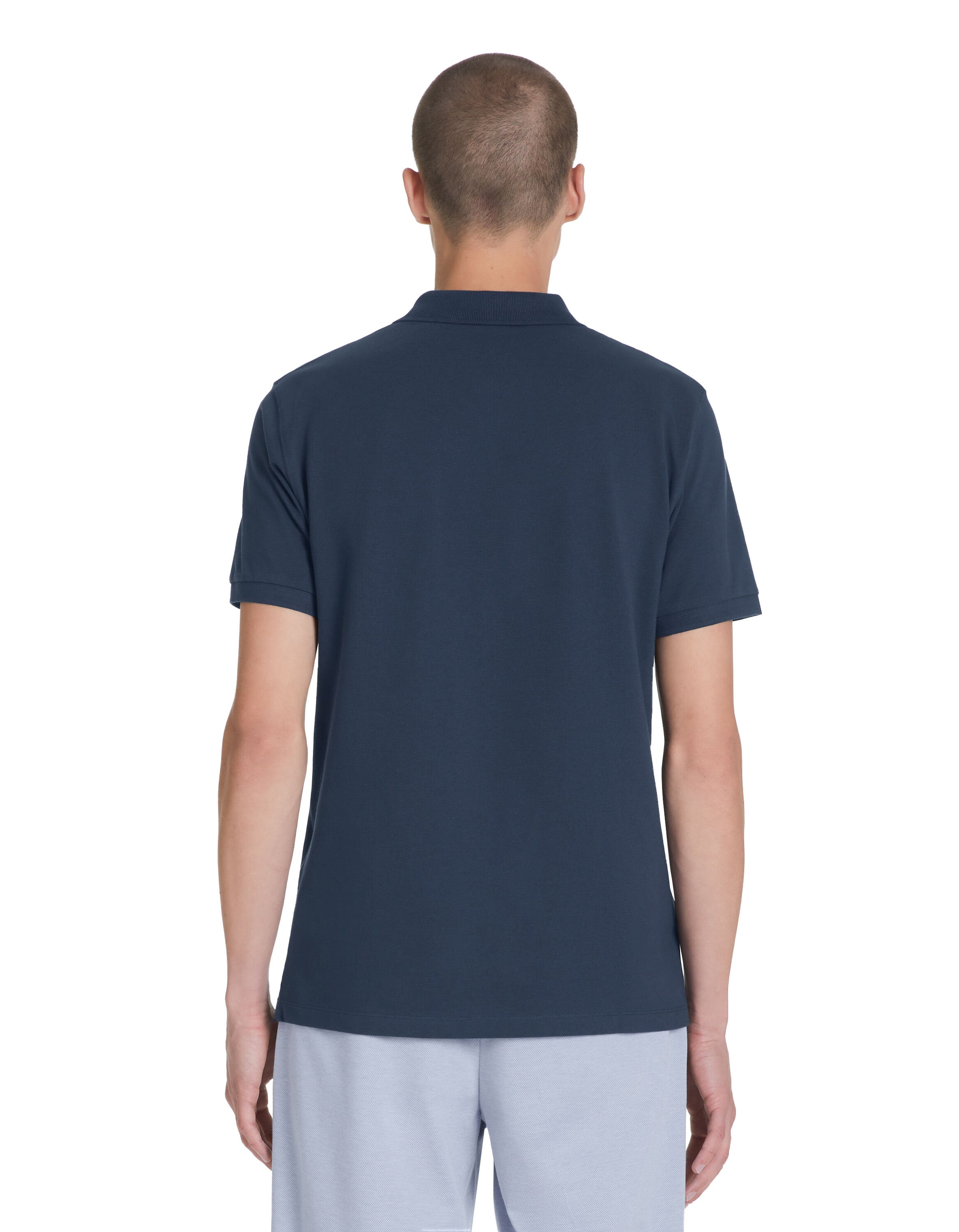 Straight Pique Cotton Polo Shirt - Navy_04