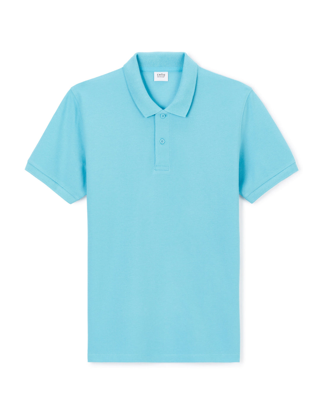 Straight Pique Cotton Polo Shirt - Turquoise_01