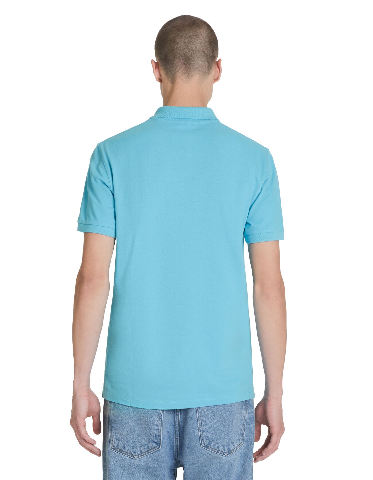 Straight Pique Cotton Polo Shirt - Turquoise_04