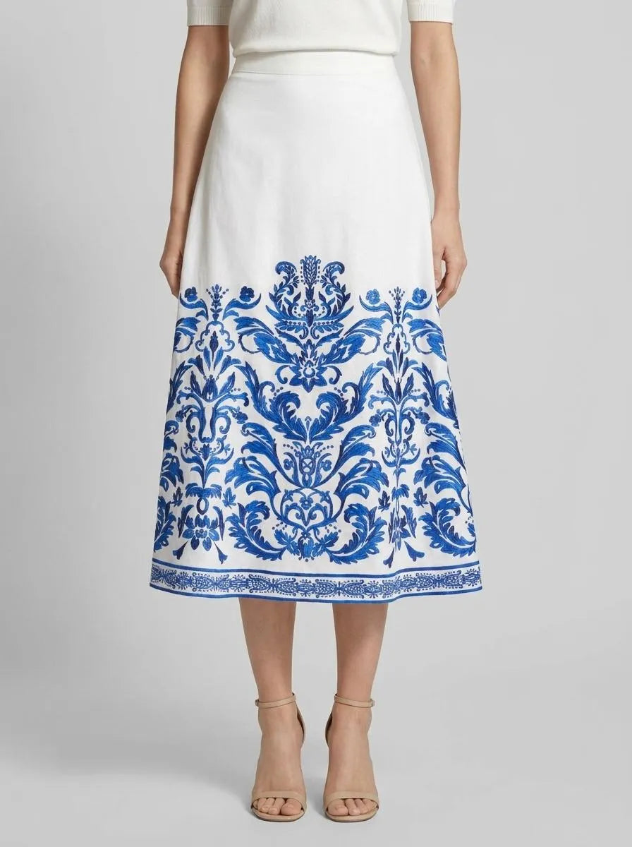 Luisa Spagnoli Var Panna Bluette Women Termica - Embroidered Maxi Skirt SKU: TERMICA_4569 Image 00