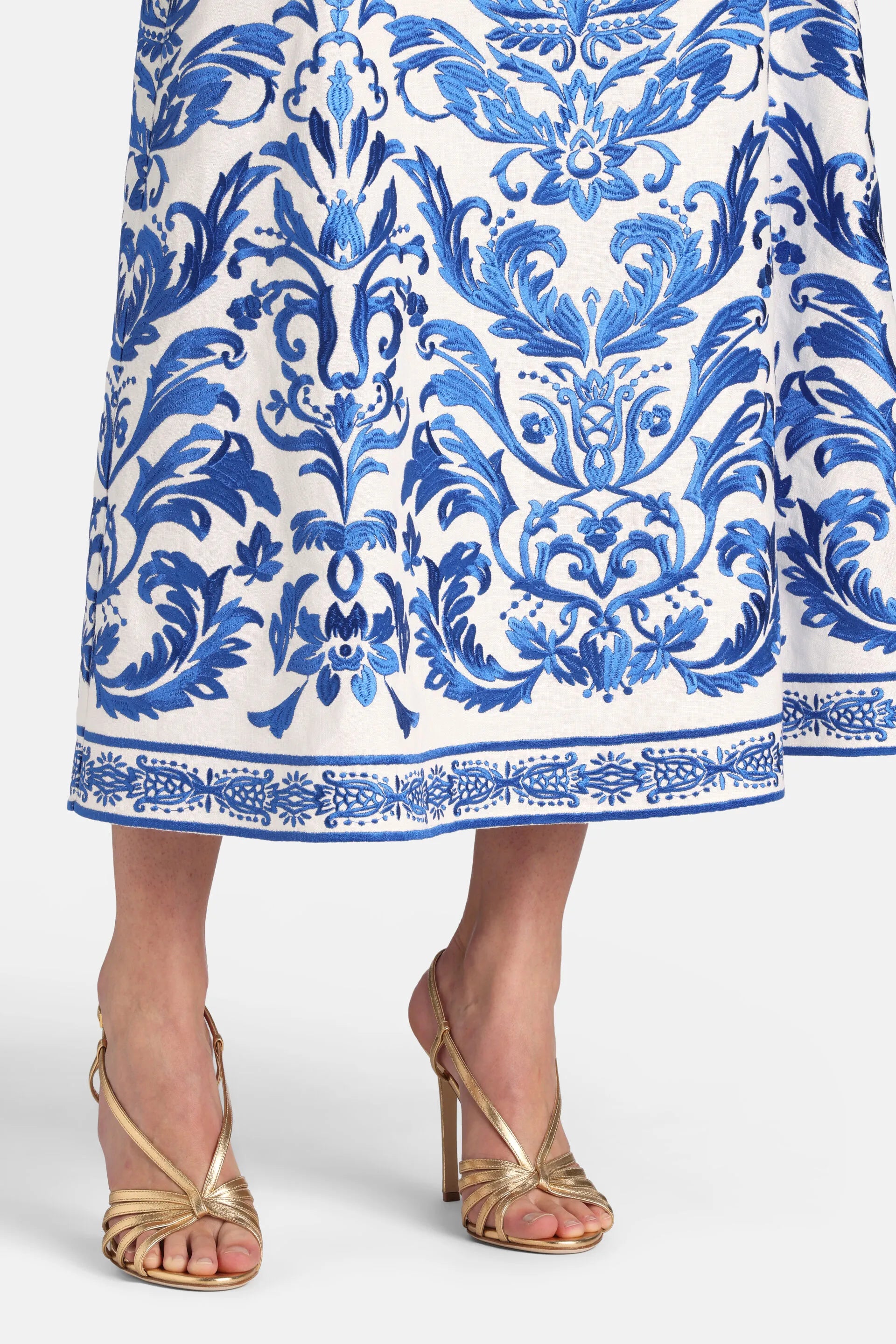 Luisa Spagnoli Var Panna Bluette Women Termica - Embroidered Maxi Skirt SKU: TERMICA_4569 Image 03