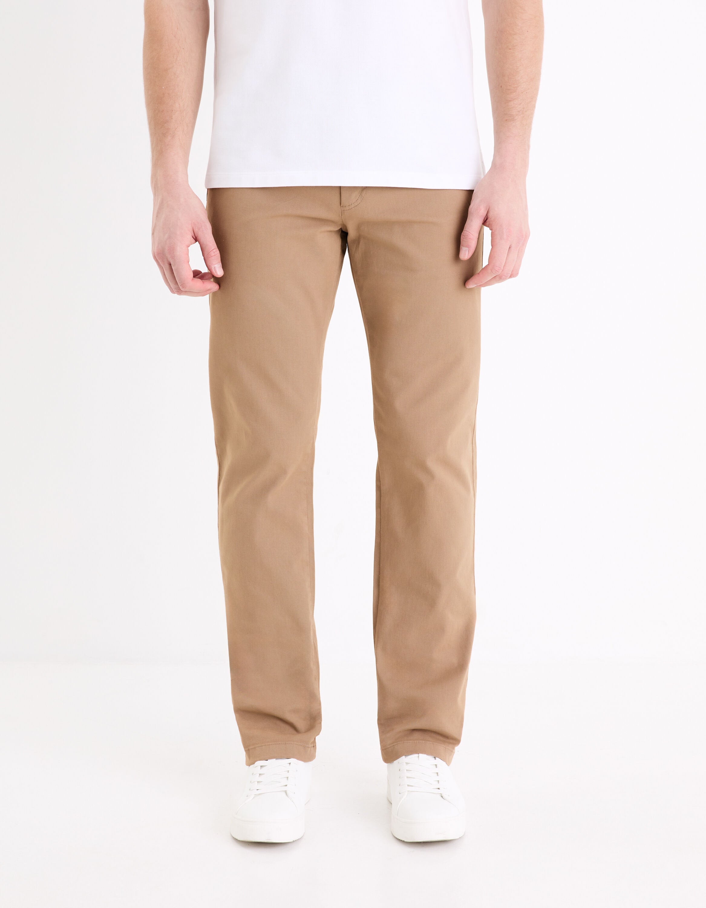 Straight Chino Pants In Stretch Cotton - Beige_02