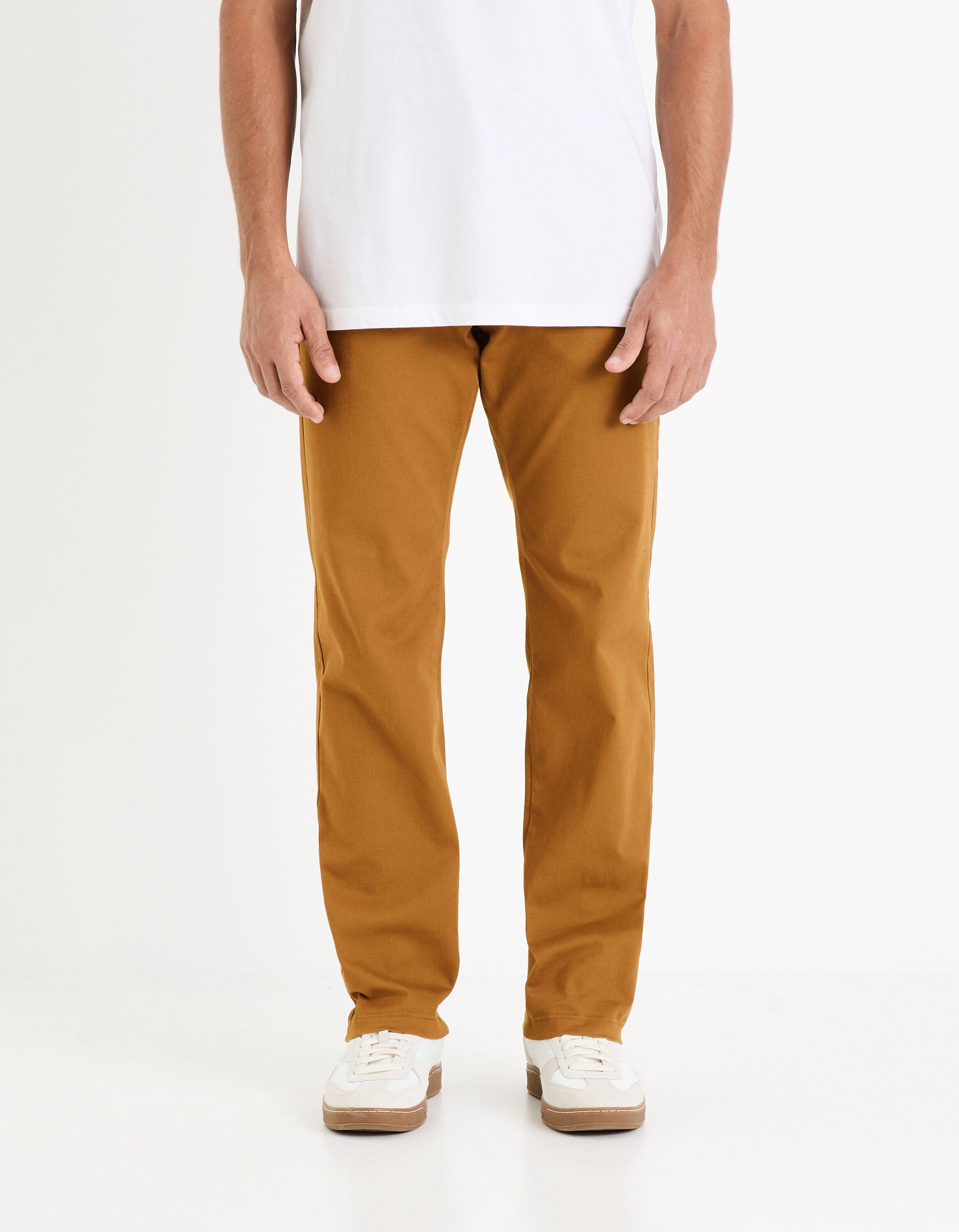 Straight Chino Pants In Stretch Cotton - Caramel_02