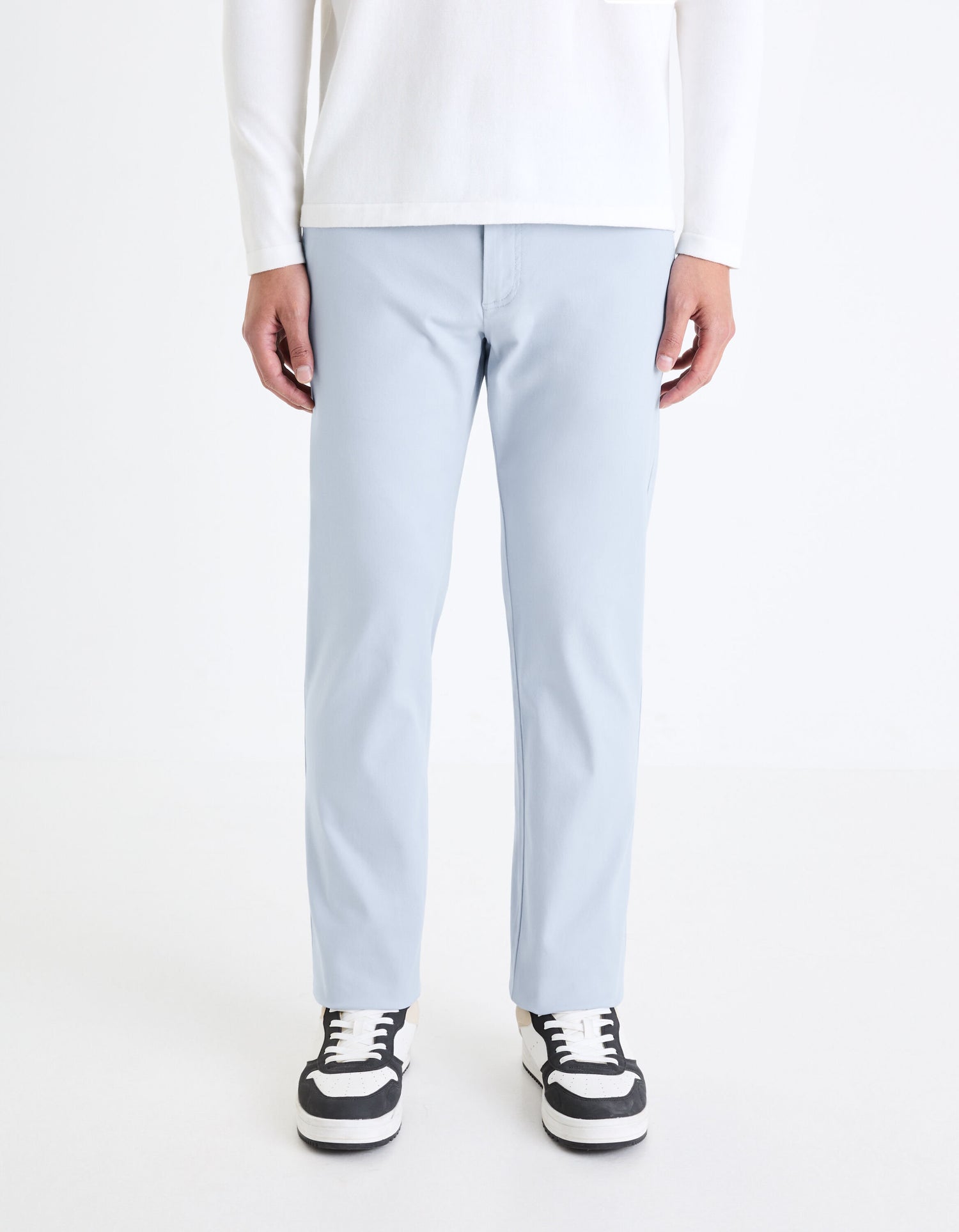 Straight Chino Pants In Stretch Cotton - Light Blue_02