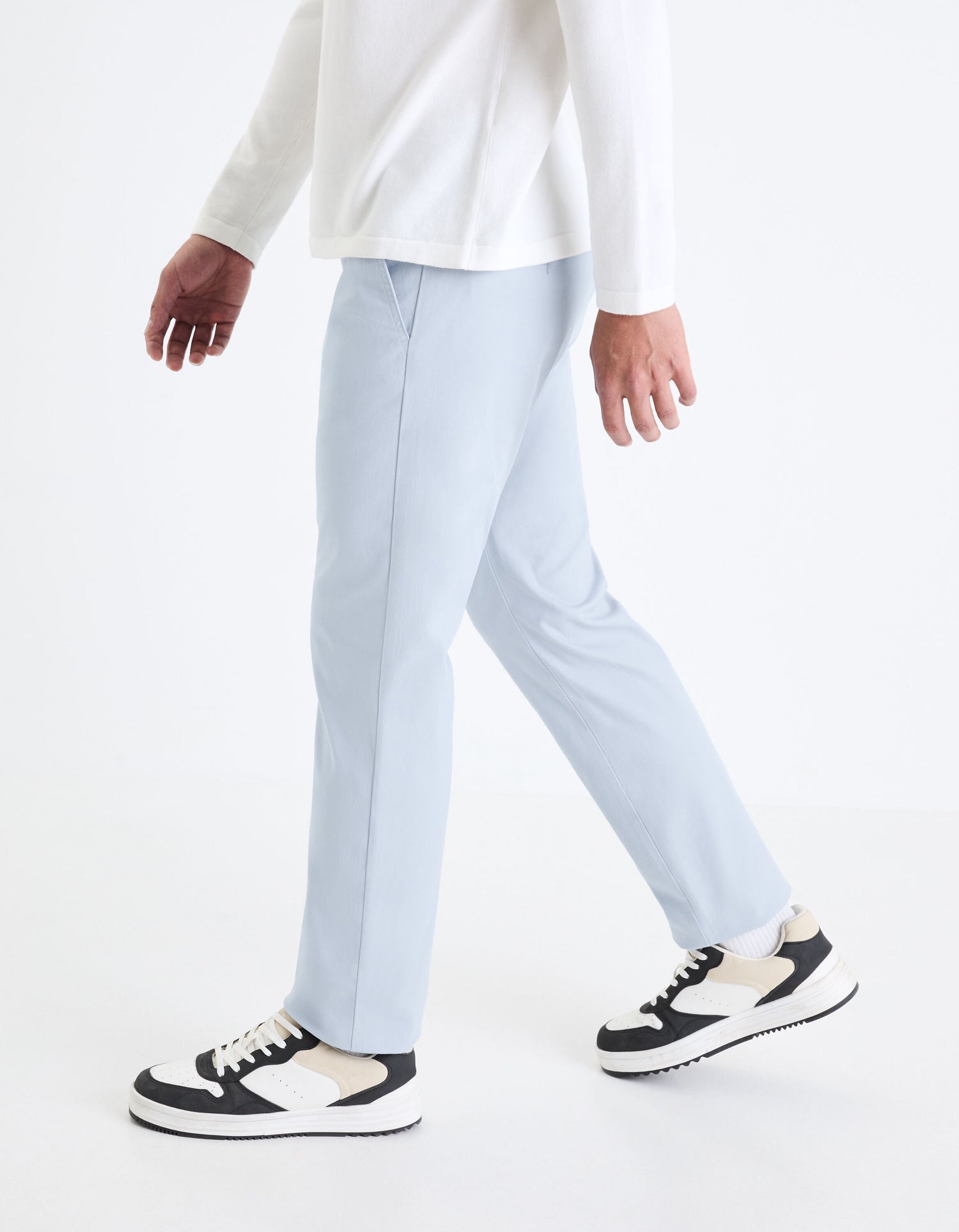 Straight Chino Pants In Stretch Cotton - Light Blue_05