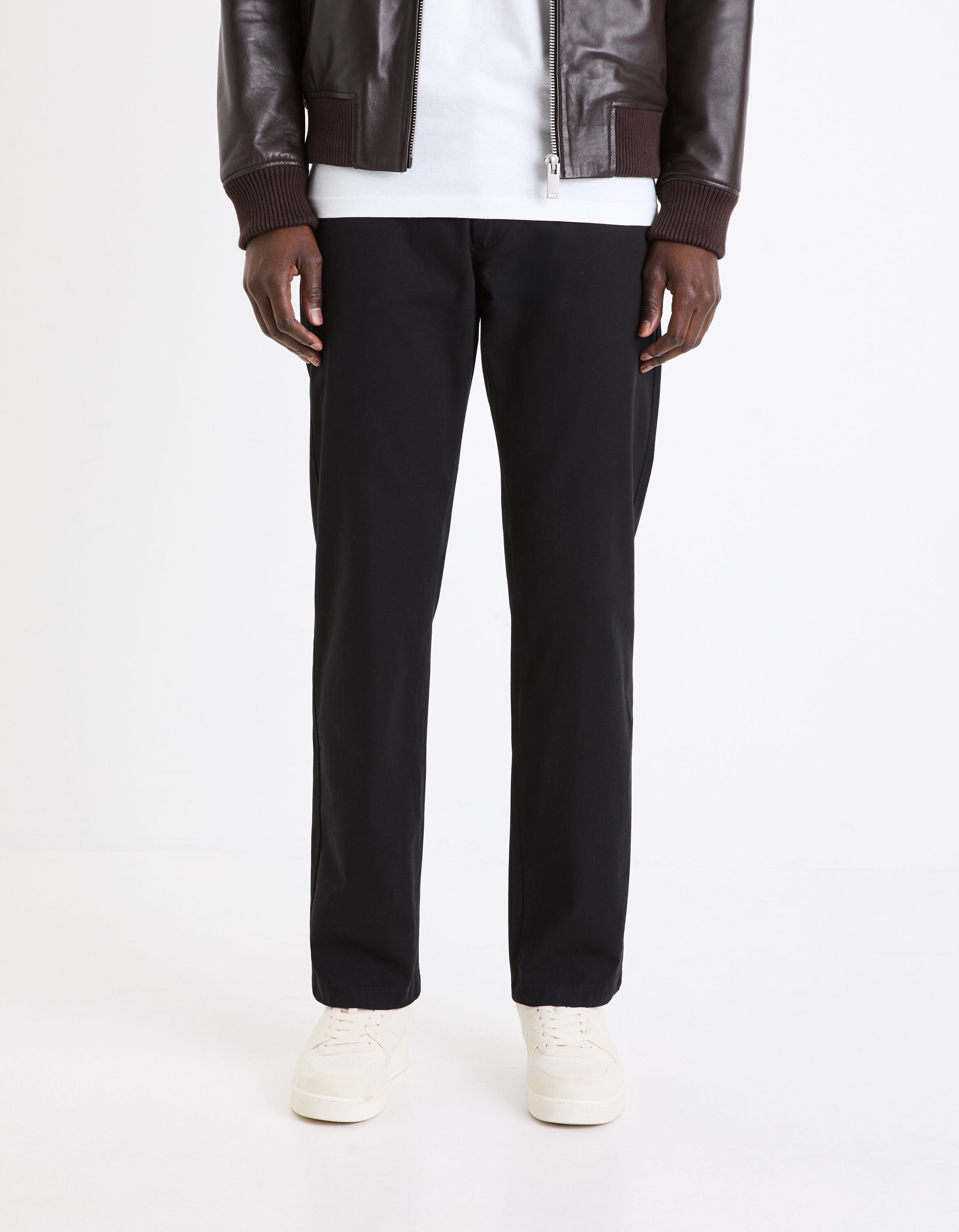 Straight Chino Pants In Stretch Cotton - Black_02