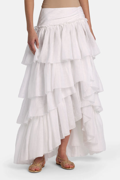 Luisa Spagnoli Bianco Women Tornello - Linen Maxi Skirt - Fashion Show SKU: TORNELLO_0201 Image 01