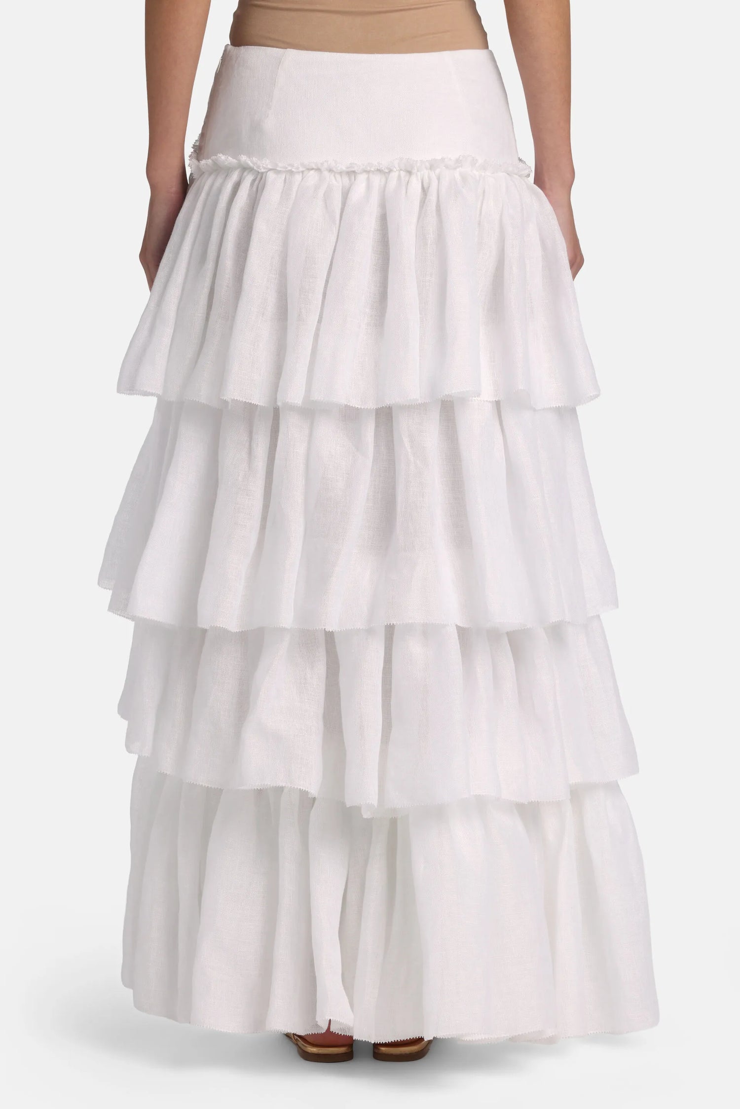 Luisa Spagnoli Bianco Women Tornello - Linen Maxi Skirt - Fashion Show SKU: TORNELLO_0201 Image 02