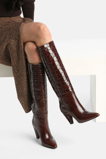 Luisa Spagnoli_Cioccolato_Uragano - Crocodile-Embossed Leather Boots_URAGANO_0986_01