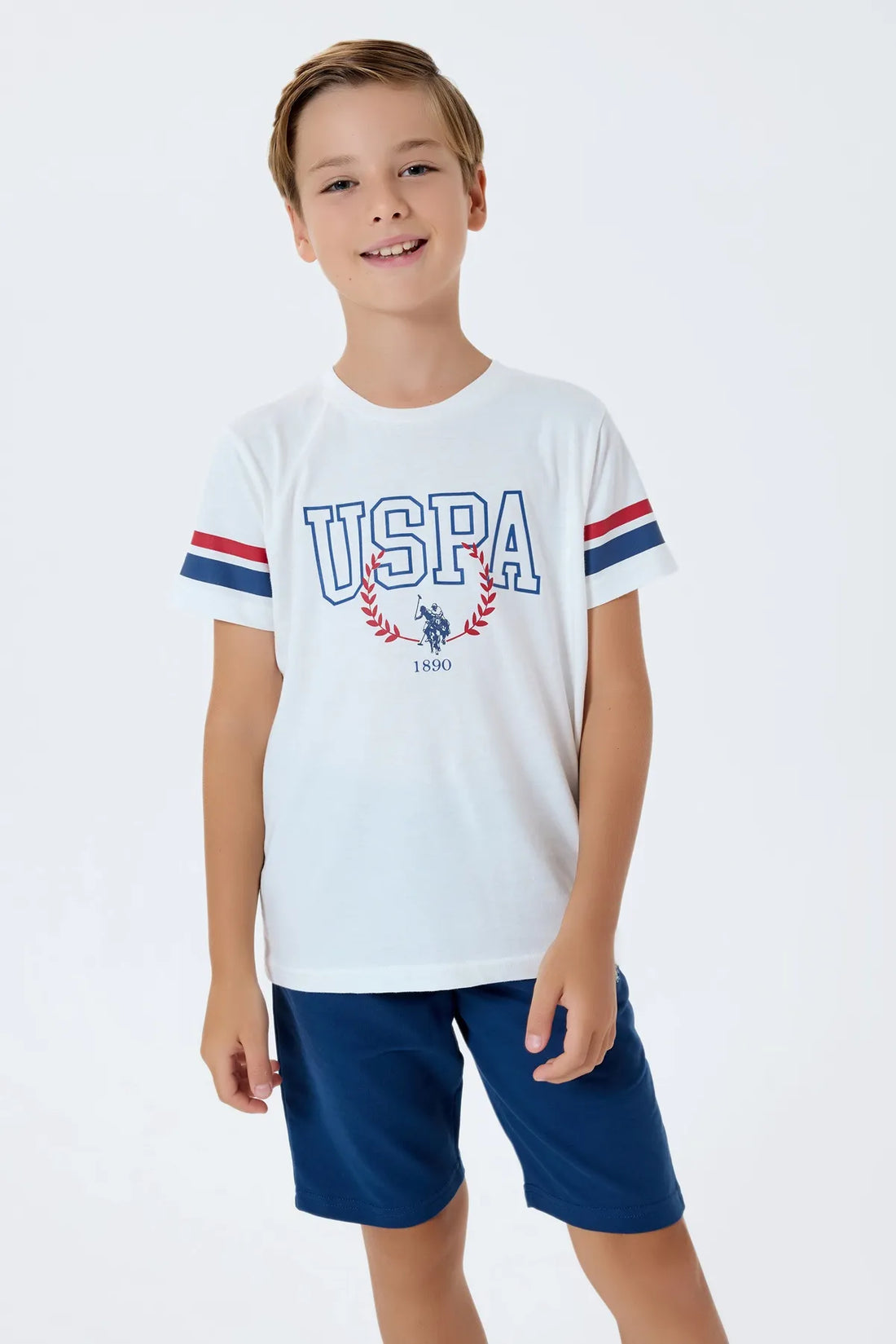 U.S. Polo Assn. White Boys White Two Pieces Set SKU: US2409_White Image 01