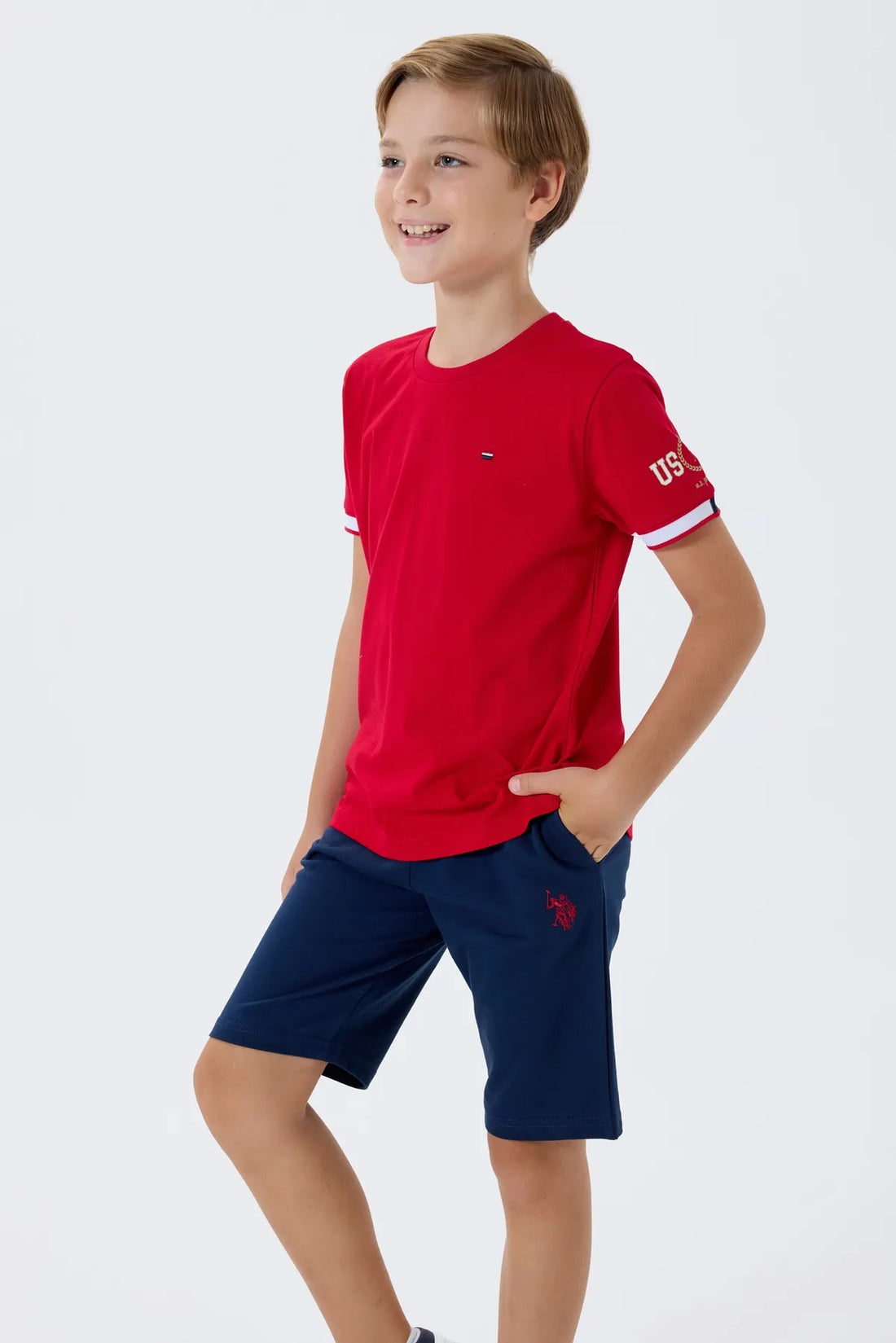 U.S. Polo Assn. Red Boys Red Two Pieces Set SKU: US2424_Red Image 01