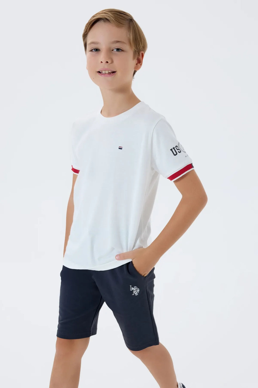U.S. Polo Assn. White Boys White Two Pieces Set SKU: US2424_White Image 01