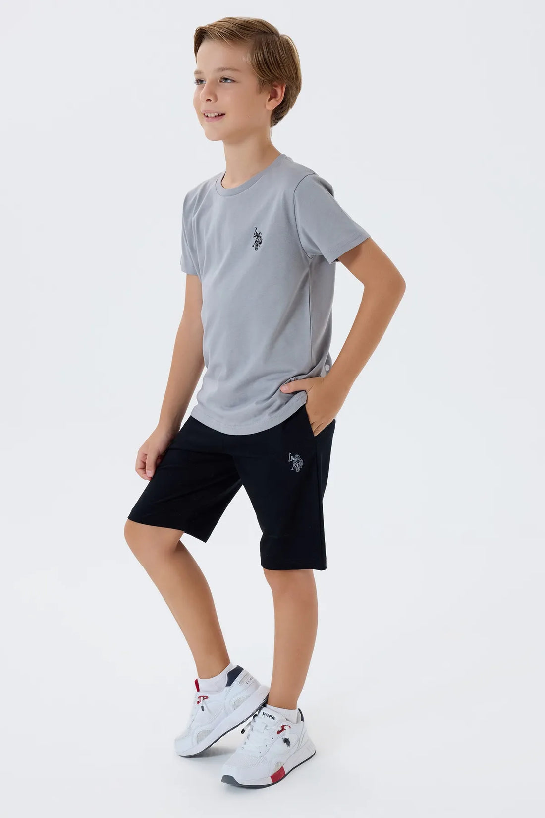 U.S. Polo Assn. Grey Boys Grey Two Pieces Set SKU: US2427_Grey Image 01