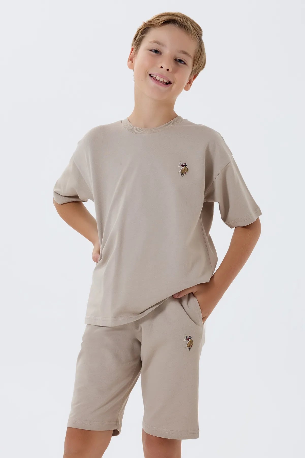 U.S. Polo Assn. Sand Boys Sand Two Pieces Set SKU: US2434_Sand Image 01
