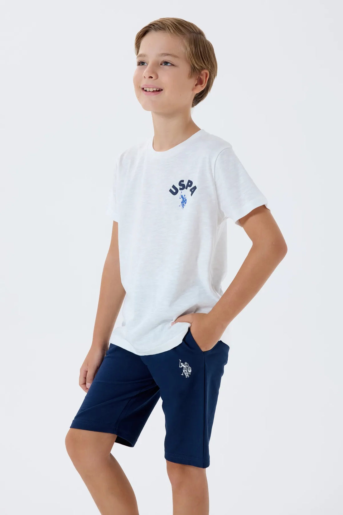 U.S. Polo Assn. White Boys White Two Pieces Set SKU: US2442_White Image 01