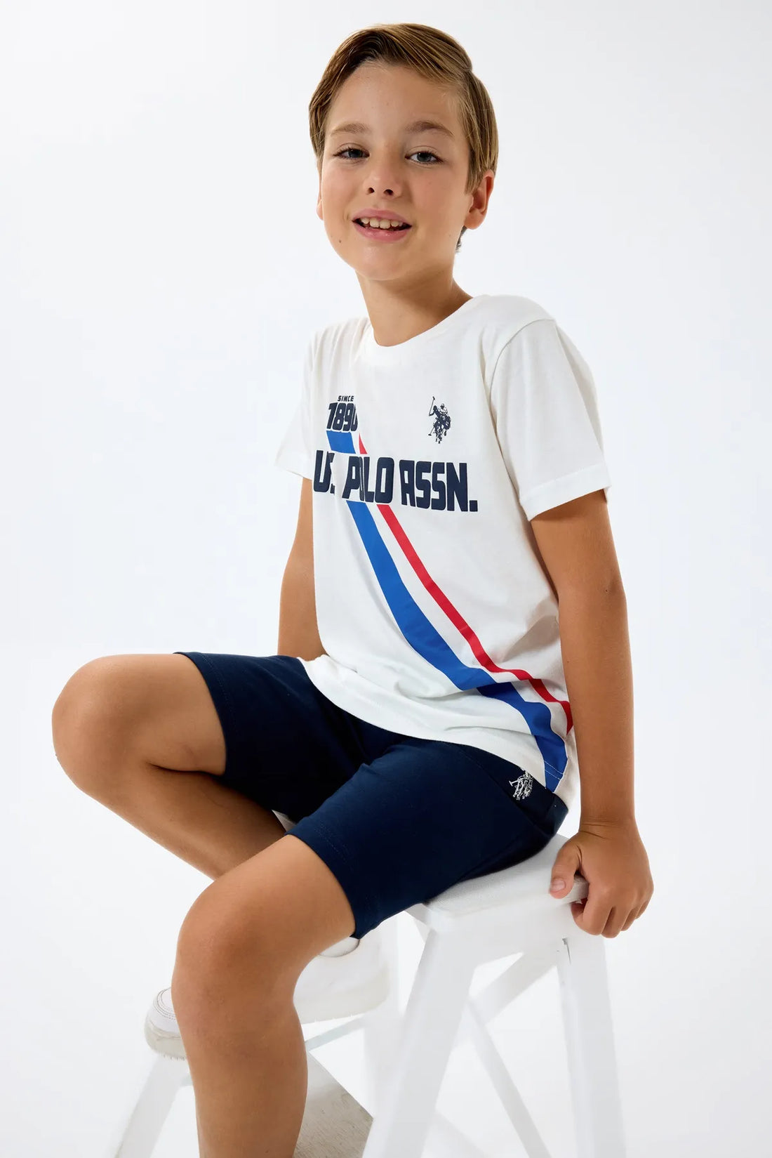 U.S. Polo Assn. White Boys White Two Pieces Set SKU: US2443_White Image 01
