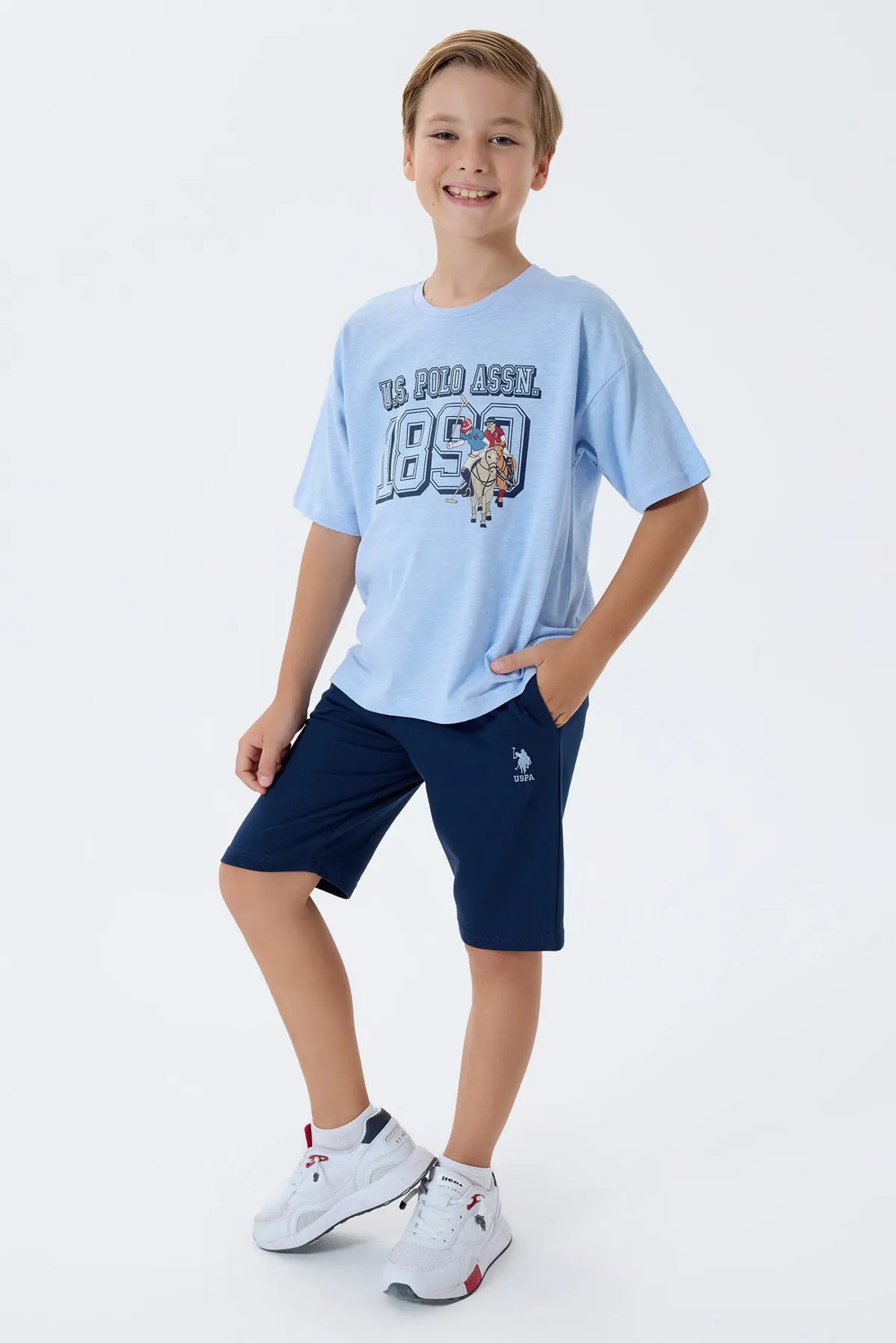 U.S. Polo Assn. Blue Boys Blue Two Pieces Set SKU: US2444_Blue Image 01
