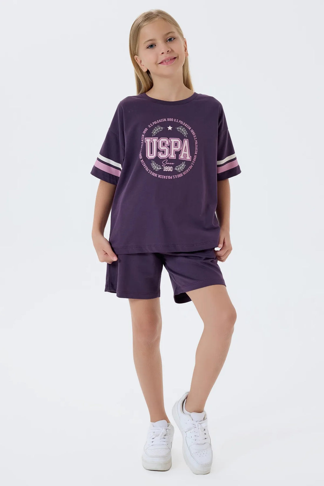 U.S. Polo Assn. Dark Purple Girls Dark Purple Two Pieces Set SKU: US2501_Dark Purple Image 01