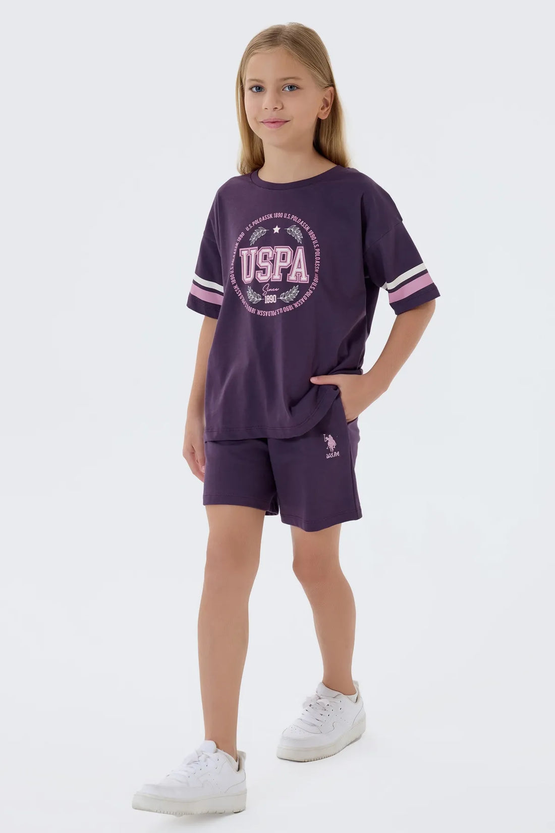 U.S. Polo Assn. Dark Purple Girls Dark Purple Two Pieces Set SKU: US2501_Dark Purple Image 02