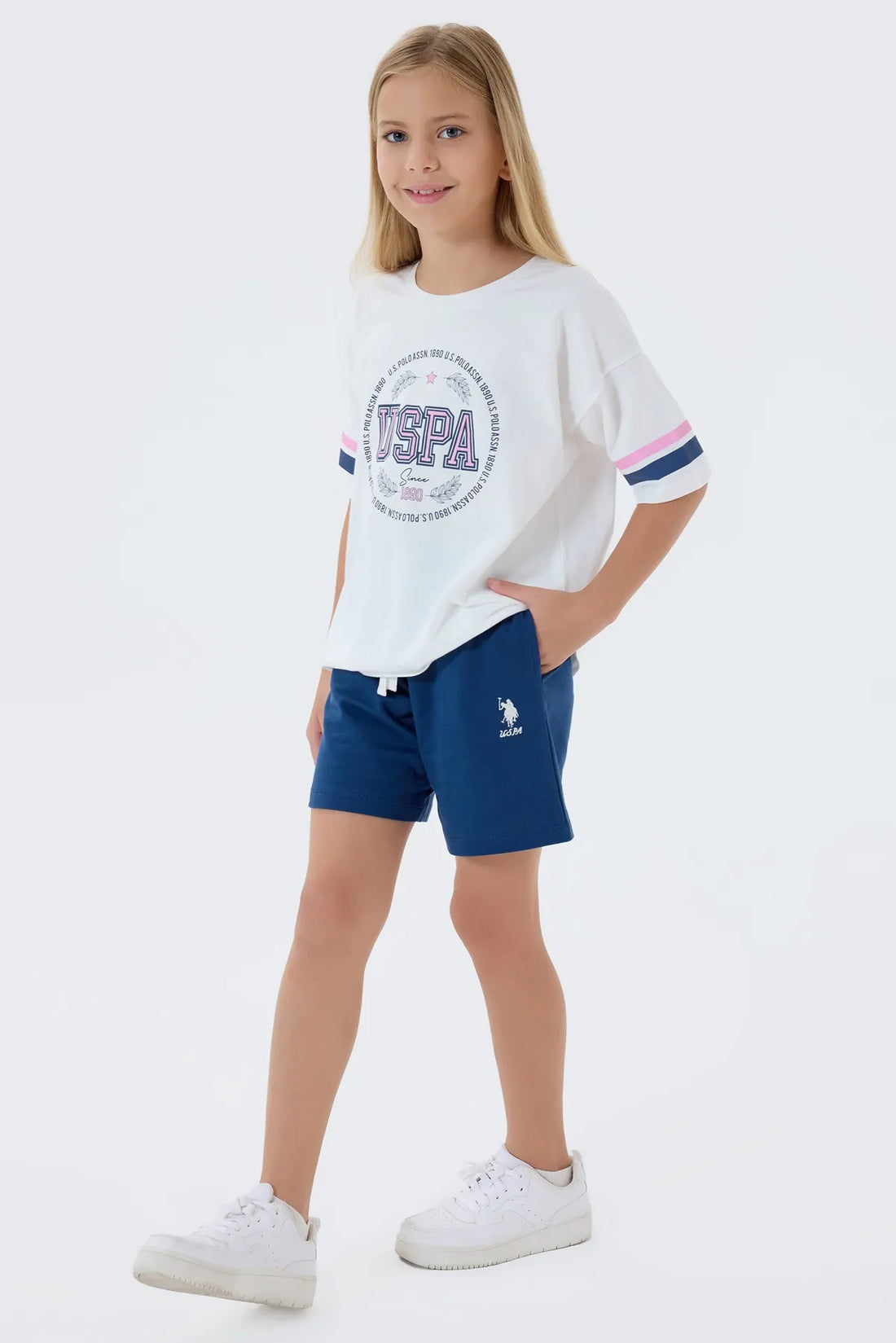 U.S. Polo Assn. White Girls White Two Pieces Set SKU: US2501_White Image 02