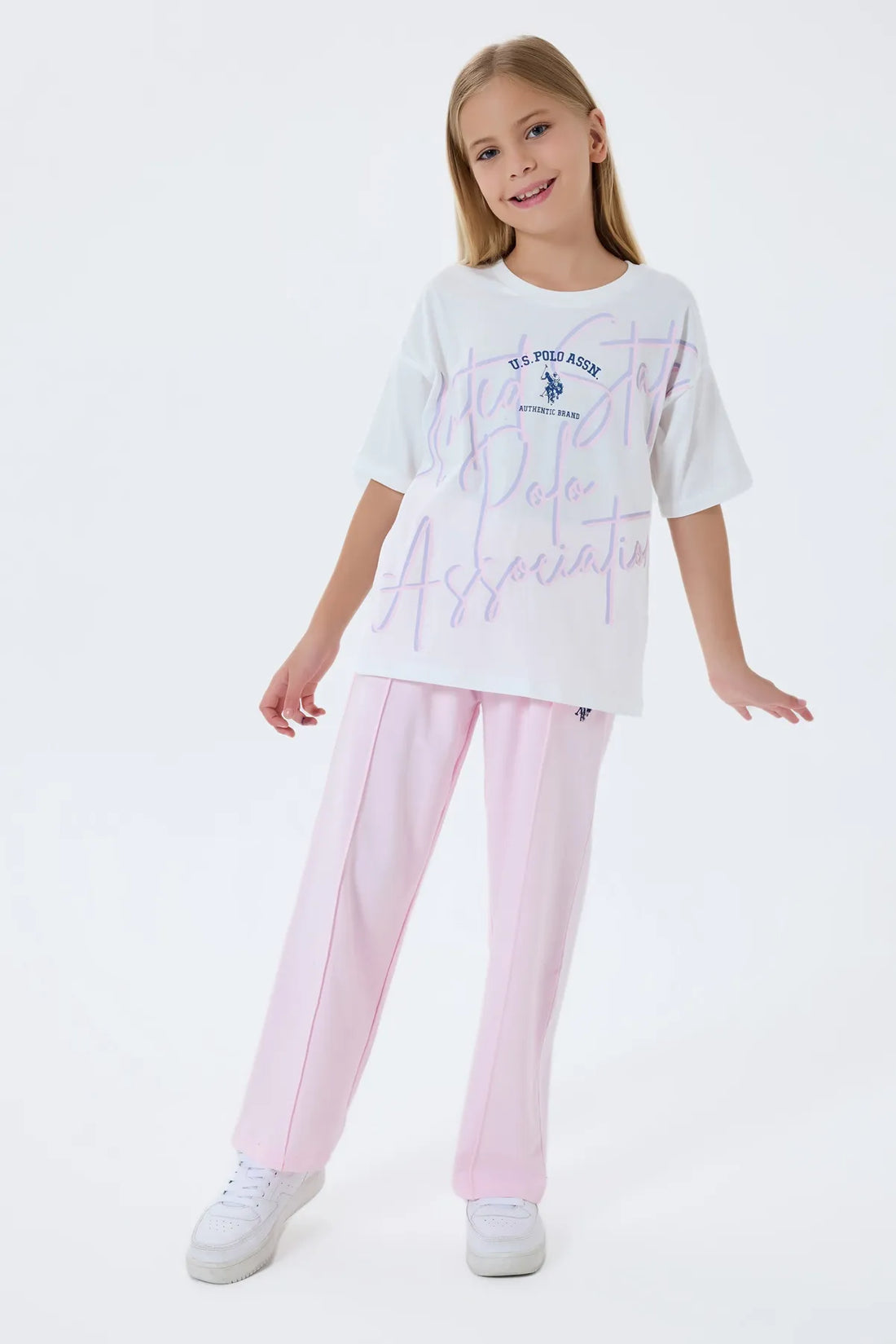 U.S. Polo Assn. White-Pink Girls White-Pink Two Pieces Set SKU: US2515_White-Pink Image 01