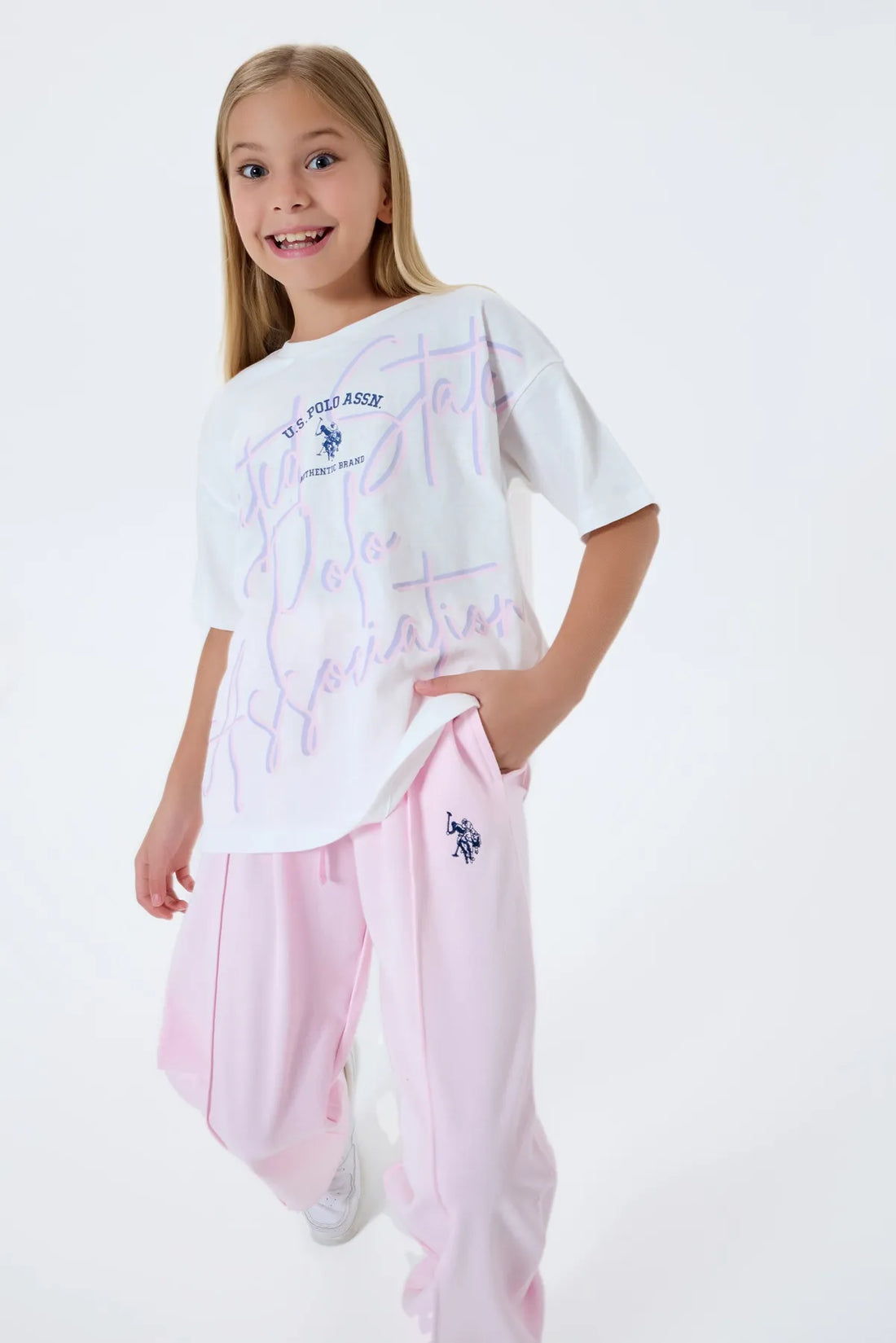 U.S. Polo Assn. White-Pink Girls White-Pink Two Pieces Set SKU: US2515_White-Pink Image 02