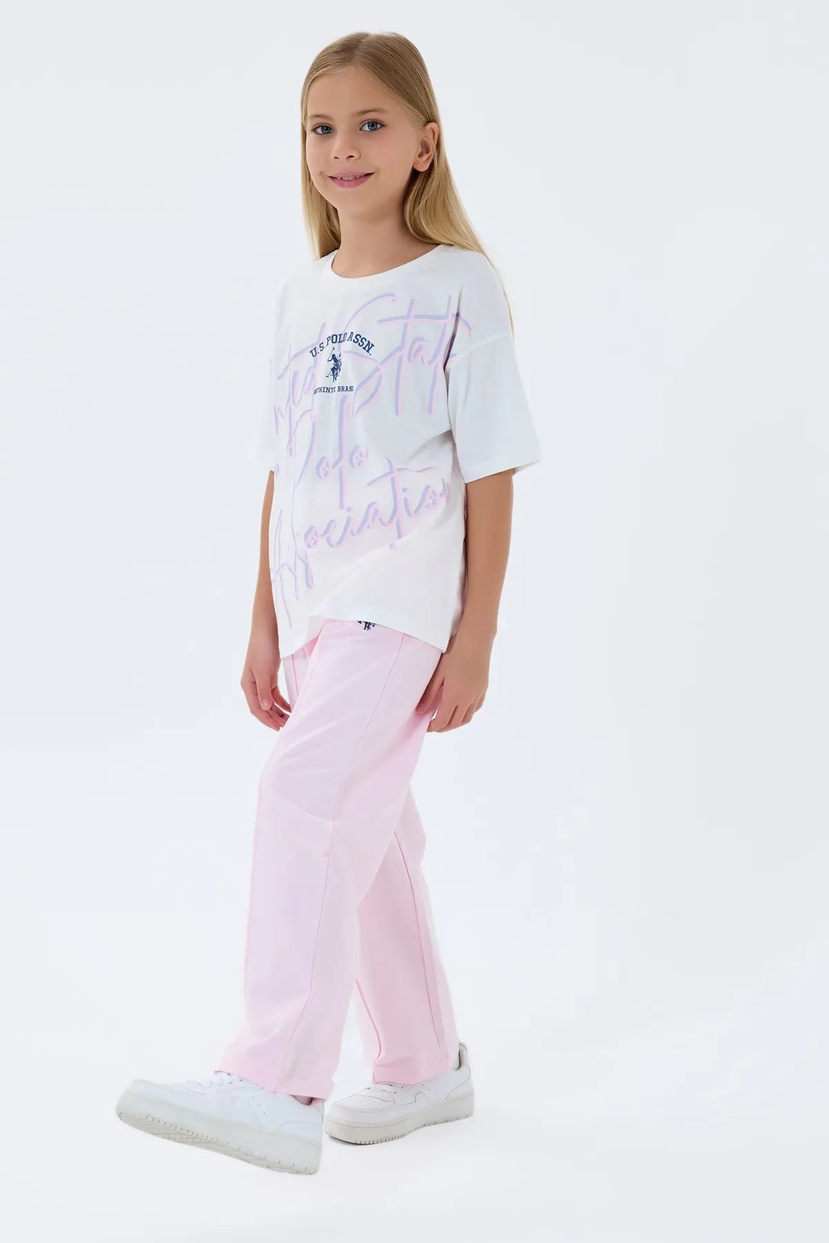 U.S. Polo Assn. White-Pink Girls White-Pink Two Pieces Set SKU: US2515_White-Pink Image 06