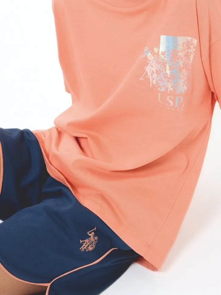 U.S. Polo Assn. Orange Girls Orange Two Pieces Set SKU: US2522_Orange Image 02