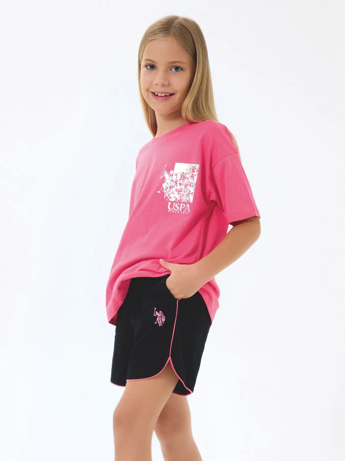U.S. Polo Assn. Pink Girls Pink Two Pieces Set SKU: US2522_Pink Image 01
