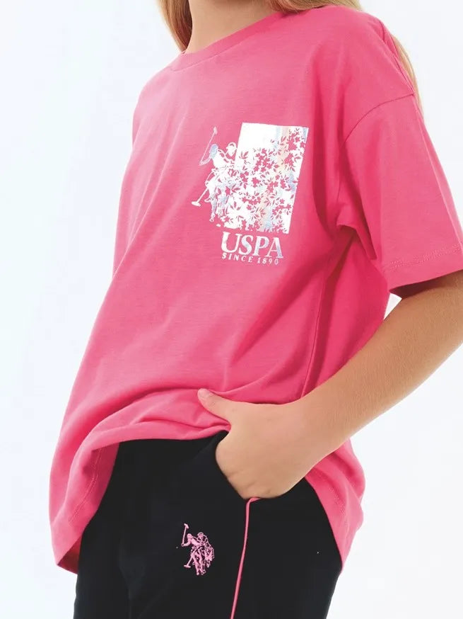 U.S. Polo Assn. Pink Girls Pink Two Pieces Set SKU: US2522_Pink Image 02