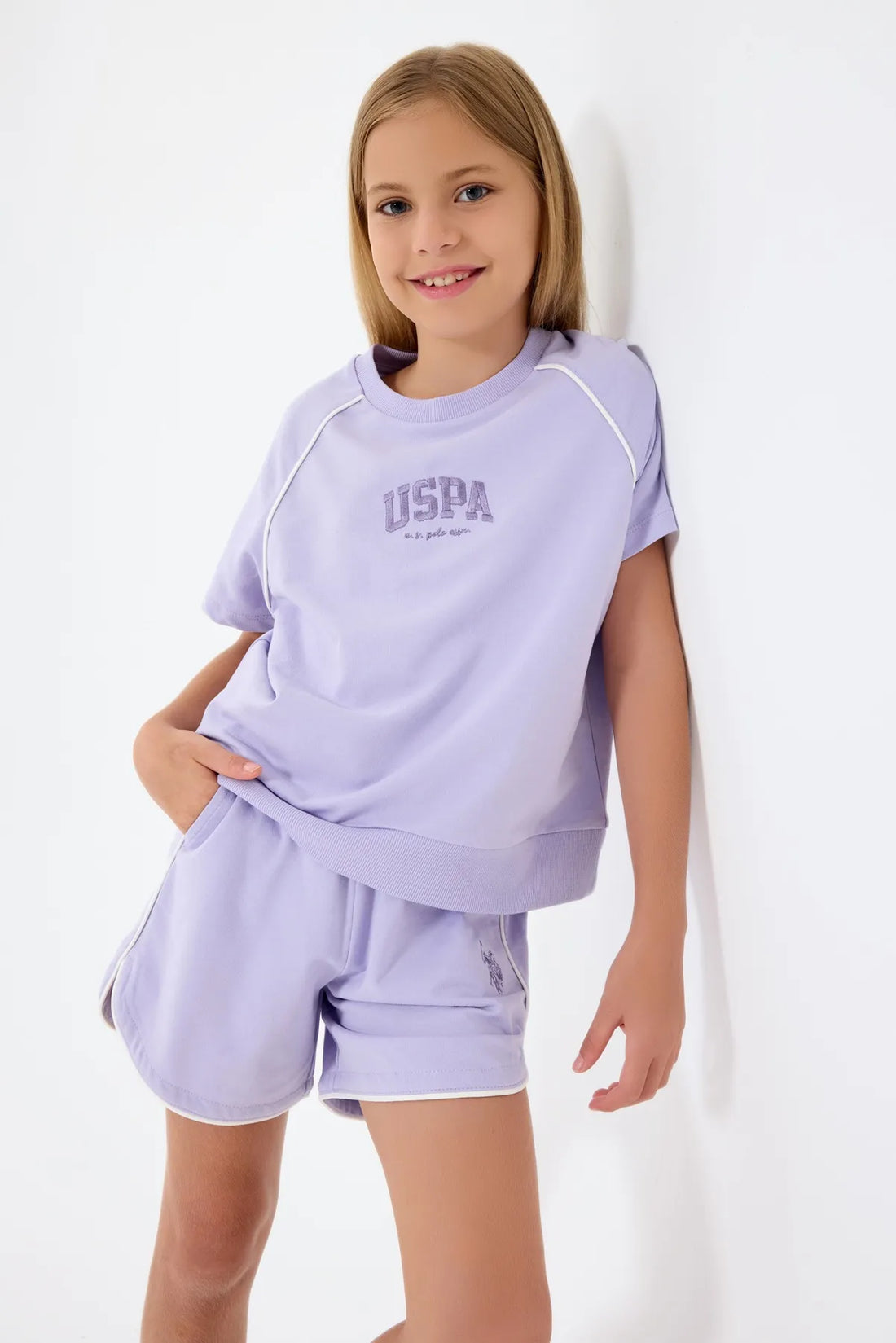 U.S. Polo Assn. Light Lilac Girls Light Lilac Two Pieces Set SKU: US2528_Light Lilac Image 01