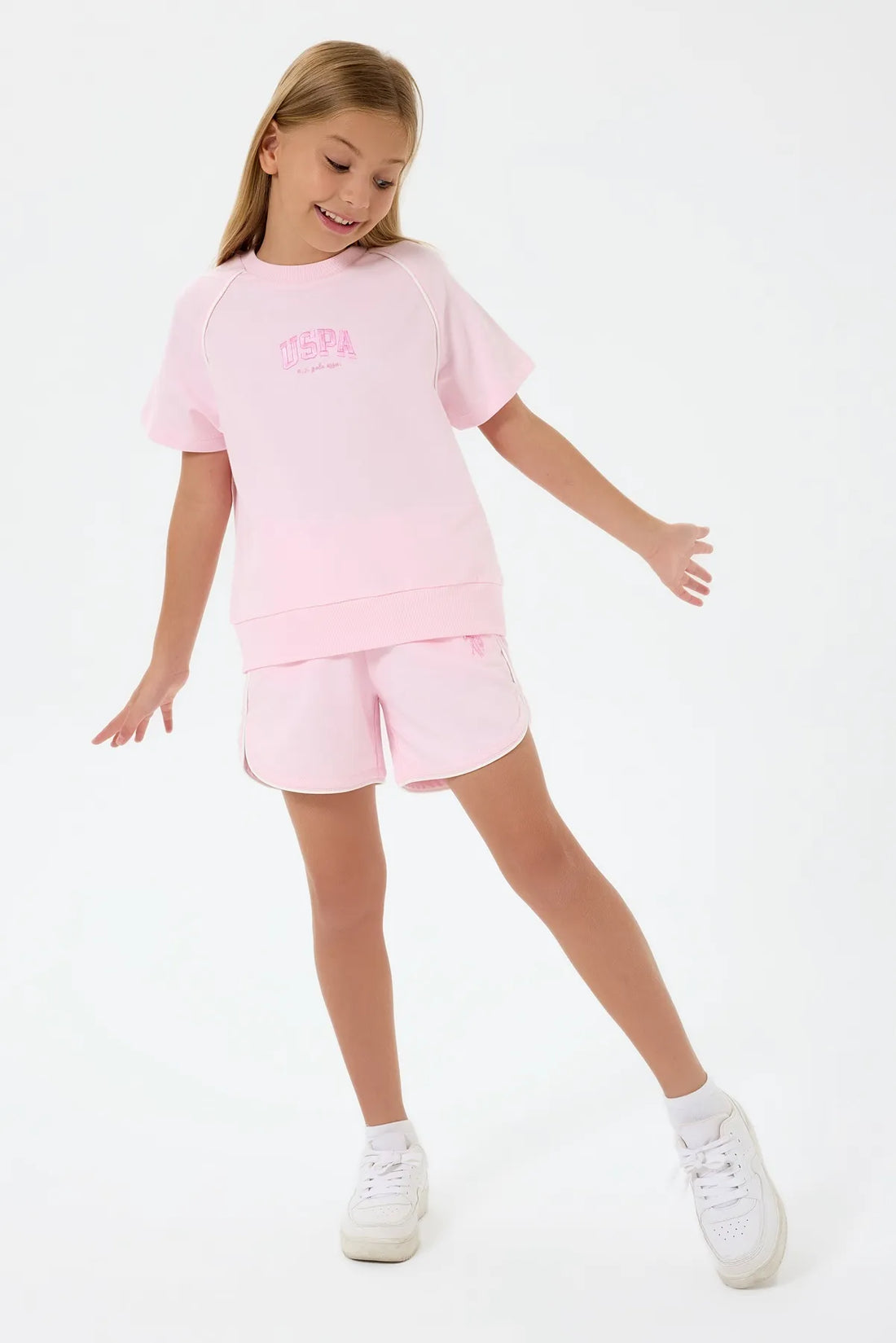 U.S. Polo Assn. Pink Girls Pink Two Pieces Set SKU: US2528_Pink Image 01