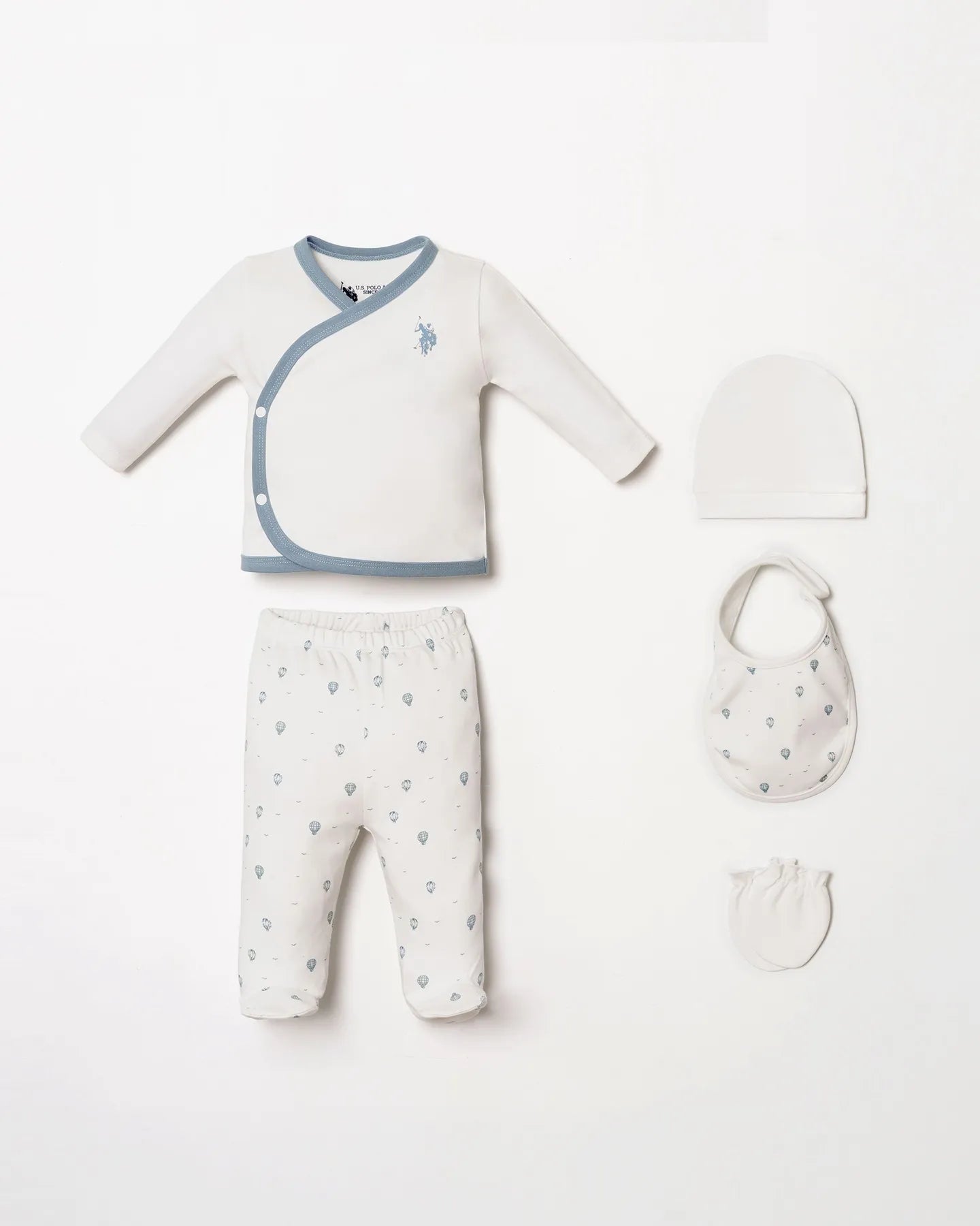 U.S. Polo Assn. White Baby Boy White 5 Pieces Set SKU: USB2851_White Image 01