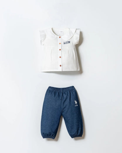 U.S. Polo Assn. Ecru Baby Girl Ecru Two Pieces Set SKU: USB2968_Ecru Image 01