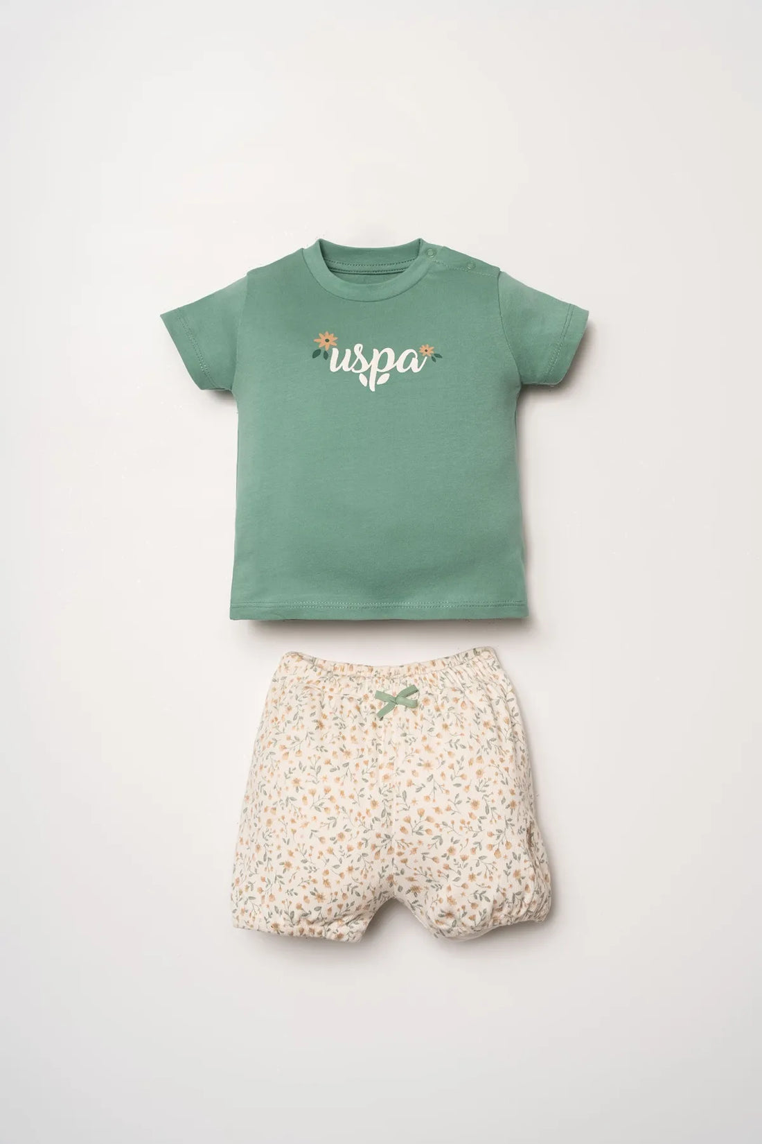 U.S. Polo Assn. Green Baby Girl Green T-Shirt and Short Set SKU: USB2982_Green Image 01