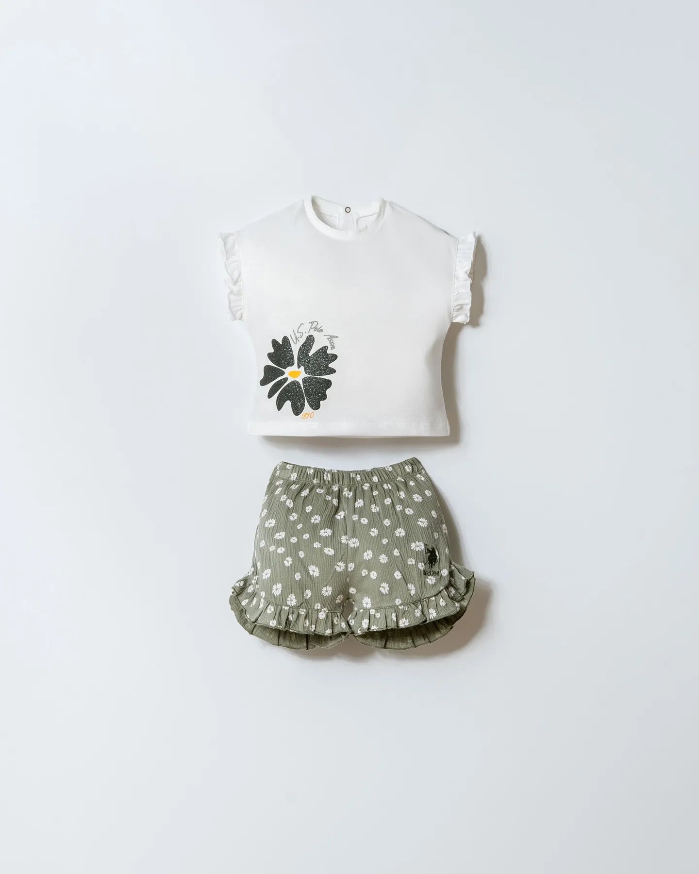 U.S. Polo Assn. White-Green Baby Girl White-Green T-Shirt and Short Set SKU: USB2993_White-Green Image 01